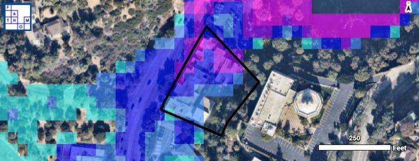 Showing significant risk of 1 to 4 meters of flooding from heavy rainfall